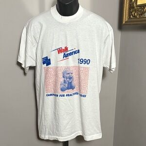 Screen Stars VINTAGE XL 1990 March of Dimes Walk America White T Shirt